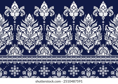 Abstract ethnic geometric pattern design for background or wallpaper,Ethnic pattern background in blue, blue-black and white colors, vector illustration.
