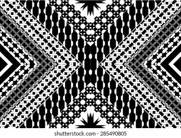 Abstract ethnic geometric pattern design black and white for background or wallpaper.