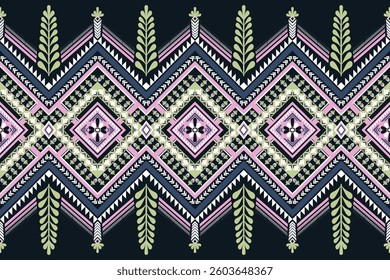 Abstract Ethnic Geometric Pattern Pink Dark Blue Motif Tribal For Fabric, tile, carpet, vector, illustration design, on Navy Blue Background