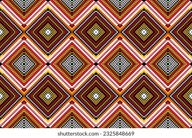 Abstraktes, ethnisch geometrisches Muster rotes, weißes, weißes Design für Hintergrund oder Tapete, Ikat geometrische Folklore-Ornament. Stammesethnische Vektorstruktur. Nahtlose Streifen in Aztec