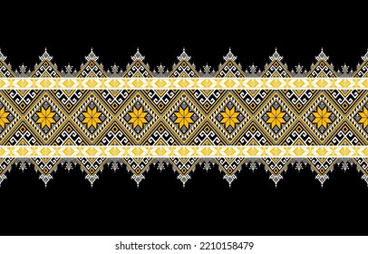 Abstract ethnic geometric pattern with traditional style. aztec pattern. colorful on a dark tone. design for background, wallpaper, wrapping, fashion, clothing, home decoration. Vector illustration