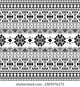 Resumen de patrones geométricos sin costuras étnicos con motivos tribales aztecos. Diseño de textura vectorial en blanco y negro. Diseño para textiles, tela, ropa, cortina, alfombra, adorno, papel pintado, envoltura.