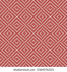 Abstract ethnic geometric seamless pattern. Vector geometric texture in warm colors, red and beige. Traditional folk ornament. Simple retro vintage background. Elegant knit pattern. Repeat geo design