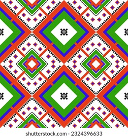 Abstract ethnic geometric seamless patterns vector design for wallpapers, fabric,carpet,clothing.Use orange,green and blue colors on white background.