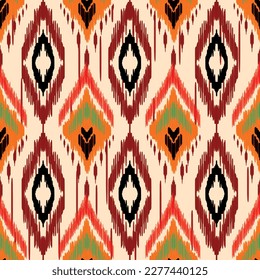 Abstract Ethnic ikat art. Seamless pattern in tribal, folk embroidery, and Mexican style. Aztec geometric art ornament print.Design for carpet, cover.wallpaper, wrapping, fabric, clothing