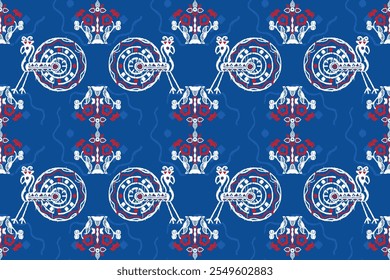 Abstrato Arte étnica ikat. Padrão perfeito em estilo tribal, bordado folclórico e mexicano. Arte geométrica asteca ornamento impressão. design vetorial para moda, tecido, papel de parede, capa, tapete de embrulho.