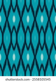 Abstract ethnic Ikat art vector illustration in geometric pattern. Blue and dark blue tones for art backgrounds. Textile, fashion and interior design
