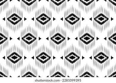 Abstract Ethnic ikat black white art. Seamless pattern in tribal, folk embroidery, and Mexican style. Aztec geometric art ornament print.Design for carpet, cover.wallpaper, wrapping, fabric, clothing