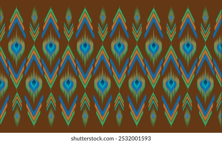 Abstract ethnic ikat fabric pattern. Seamless stripes in Aztec tribal style. Design for background, wallpaper, vector illustration, fabric, clothing, batik, carpet, embroidery.