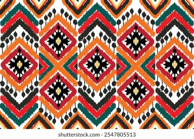 Abstract ethnic ikat pattern traditional Design for background, carpet, wallpaper, clothing, wrapping, Batik, fabric, Vector illustration. embroidery style.