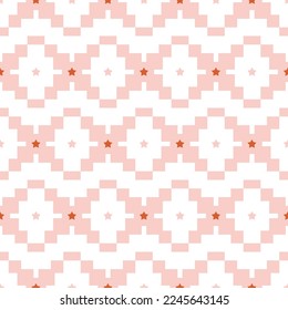 Abstract Ethnic Ikat Style Pixel Geometric Seamless Pattern Stars Squares Trendy Fashion Colors Perfect for Allover Print Pastel Pink Tones