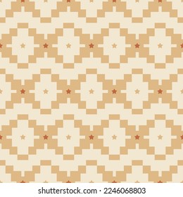 Abstract Ethnic Ikat Style Pixel Geometric Seamless Pattern Stars Squares Trendy Fashion Colors Perfect for Allover Print Sandy Brown Beige Tones