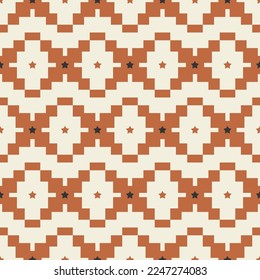 Abstract Ethnic Ikat Style Pixel Geometric Seamless Pattern Stars Squares Trendy Fashion Colors Perfect for Allover Print Amber Brown Tones