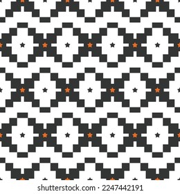 Abstrakte, ethnische Ikat-Stilelemente Geometrische, nahtlose Muster Sterne Quadrate Trendy Fashion Colors Perfekt für Allover Print Black Tones