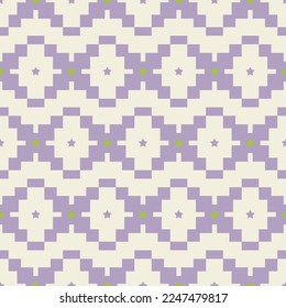 Abstract Ethnic Ikat Style Pixel Geometric Seamless Pattern Stars Squares Trendy Fashion Colors Perfect for Allover Print Lilac Tones