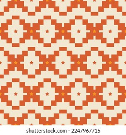 Abstract Ethnic Ikat Style Pixel Geometric Seamless Pattern Stars Squares Trendy Fashion Colors Perfect for Allover Print Coral Tones
