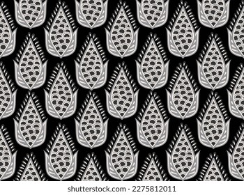 Abstract Ethnic Leaves Seeds Illustration Seamless Vector Pattern Trendy Fashion Colors Perfect for Allover Fabric Print or Wall Paper Black White Tones