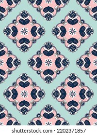 Abstract Ethnic Modern Damask Seamless Pattern Hand Drawn Vector Design Retro Concept Trendy Fashion Colors Perfect for Allover Fabric Print or Wrapping Paper Pastel Pink Pastel Blue Tones