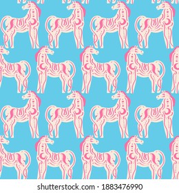 Abstract Ethnic Mystic Horses Drawing Seamless Vector Pattern Isolated Background