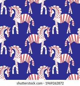 Abstract Ethnic Mystic Horses Zebras Drawing Seamless Vector Pattern Isolated Background
