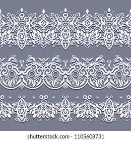 Abstract ethnic nature seamless line art stripes set. Ornamental lace vector borders