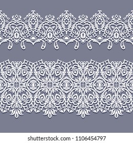 Abstract ethnic nature seamless line art stripes set. Ornamental lace vector borders