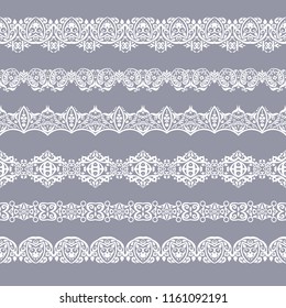 Abstract ethnic nature seamless line art stripes set. Ornamental lace vector borders