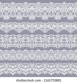 Abstract ethnic nature seamless line art stripes set. Ornamental lace vector borders