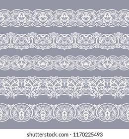 Abstract ethnic nature seamless line art stripes set. Ornamental lace vector borders