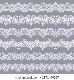 Abstract ethnic nature seamless line art stripes set. Ornamental lace vector borders