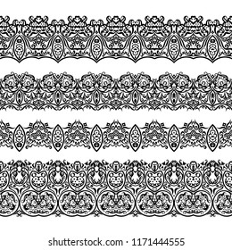 Abstract ethnic nature seamless line art stripes set. Ornamental lace vector borders 