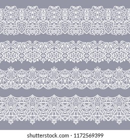 Abstract ethnic nature seamless line art stripes set. Ornamental lace vector borders