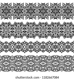 Abstract ethnic nature seamless line art stripes set. Ornamental lace vector borders 