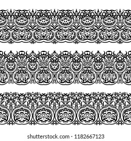 Abstract ethnic nature seamless line art stripes set. Ornamental lace vector borders 