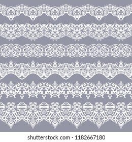 Abstract ethnic nature seamless line art stripes set. Ornamental lace vector borders