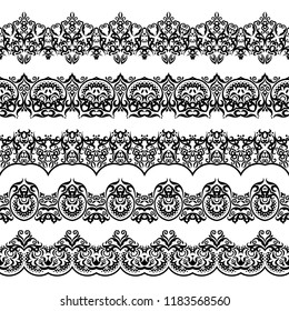 Abstract ethnic nature seamless line art stripes set. Ornamental lace vector borders 