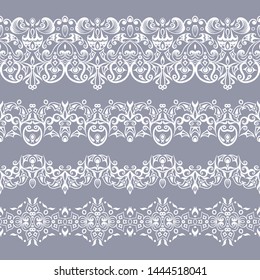 Abstract ethnic nature seamless line art stripes set. Ornamental lace vector borders