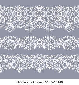 Abstract ethnic nature seamless line art stripes set. Ornamental lace vector borders 