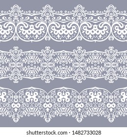 Abstract ethnic nature seamless line art stripes set. Ornamental lace vector borders 