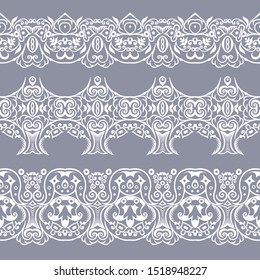 Abstract ethnic nature seamless line art stripes set. Ornamental lace vector borders 