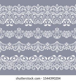 Abstract ethnic nature seamless line art stripes set. Ornamental lace vector borders 