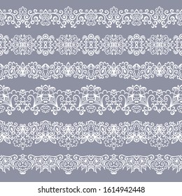 Abstract ethnic nature seamless line art stripes set. Ornamental lace vector borders 