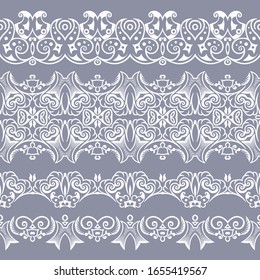 Abstract ethnic nature seamless line art stripes set. Ornamental lace vector borders 