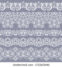 Abstract ethnic nature seamless line art stripes set. Ornamental lace vector borders 