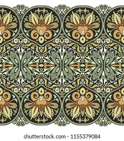 Abstract ethnic nature tile stripe. Ornamental vector seamless border