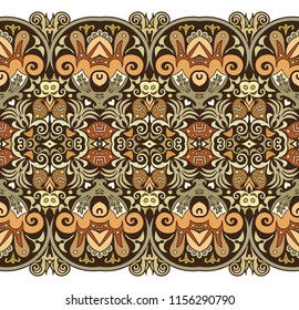 Abstract ethnic nature tile stripe. Ornamental vector seamless border