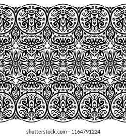 Abstract ethnic nature tile stripe. Ornamental vector black seamless border