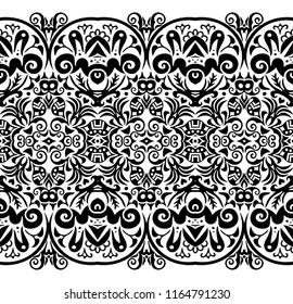 Abstract ethnic nature tile stripe. Ornamental vector black seamless border