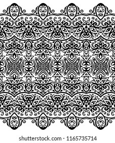 Abstract ethnic nature tile stripe. Ornamental vector black seamless border