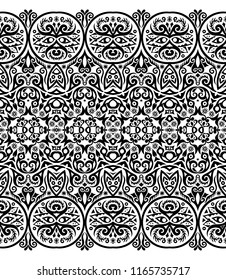 Abstract ethnic nature tile stripe. Ornamental vector black seamless border